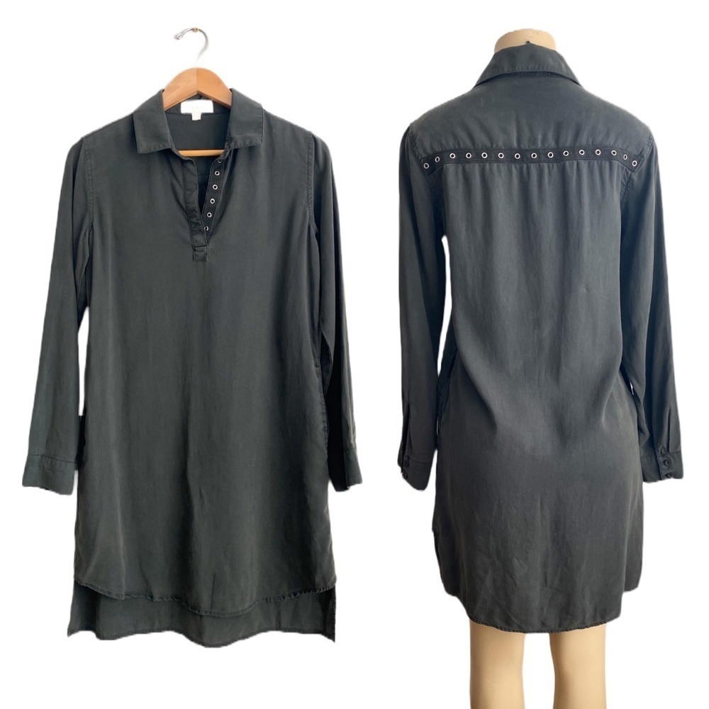 Anthropologie Cloth Stone Shirt Dress Tencel Lyocell long Sleeve Collared Grey